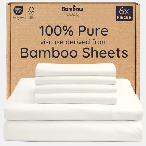 Bambaw King Viscose Bamboo Sheet Set, Deep Pocket, Ivory