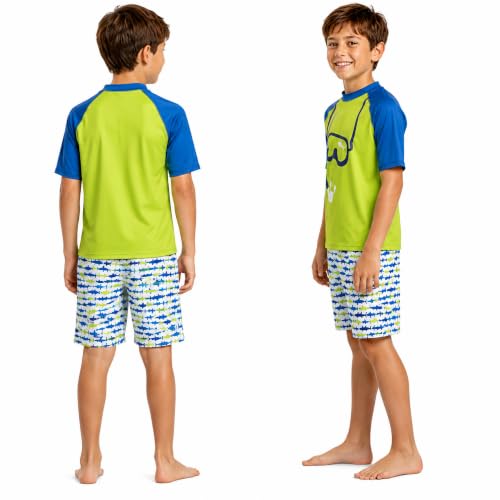 Image of iXtreme Boys Swim Set - 2 Piece Rash Guard Short Sleeve Swim Shirt and Boys Swim Trunks for Infants Toddlers & Big Boys