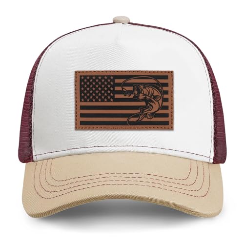 Image of Fishing Gifts for Men American Flag Trucker Hat Mens Fathers Day Christmas Birthday Gifts Fishing Hat for Dad