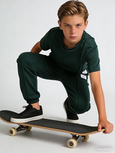 Image of OLMRJKD Boys 2 Piece Outfits Color Block Clothes Short Sleeve T Shirt and Camouflage Pants Summer Clothing Sets