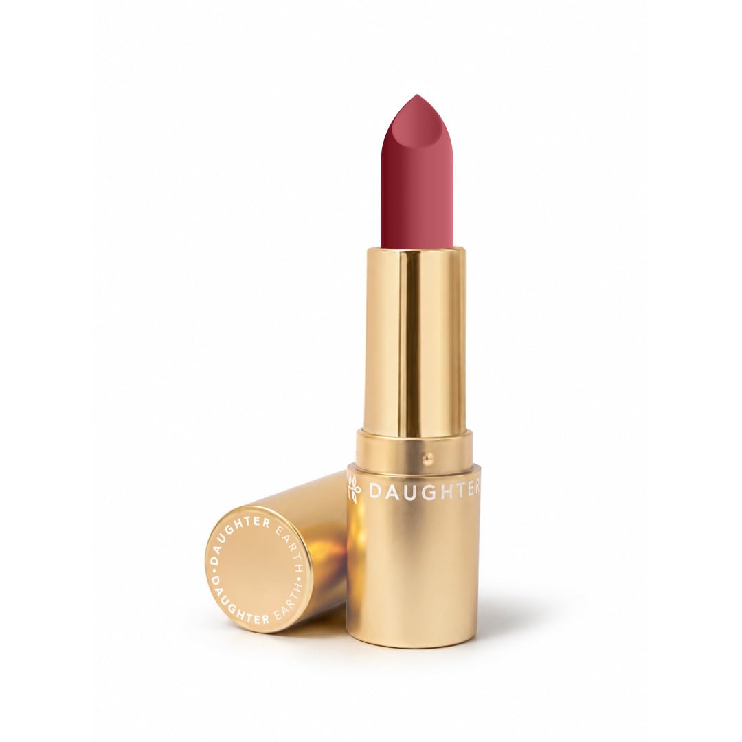 Daughter Earth Lipstick Matte Waterproof | Long Lasting Weightless Vegan Plant Based Buttery Creamy Lip Stick | Hydrating Phytonutrient Lip Color With Clean & Safe Ingedients - Siachen Rose - 4g
