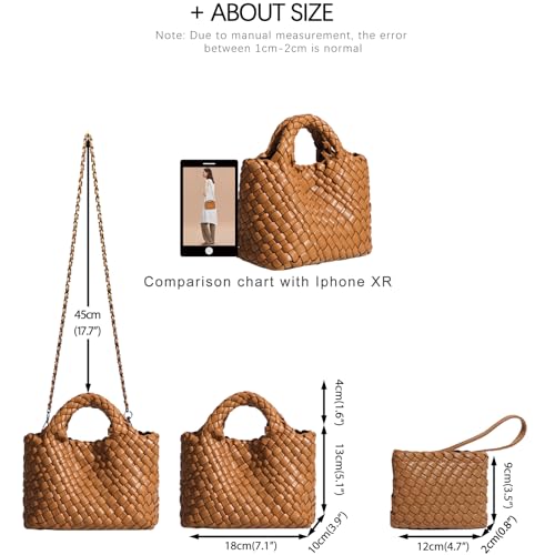 Image of Woven Tote Bag for Women with Coin Purse, Foldable Chain Small Crossbody Handbags, Fashion Shoulder Bag, Hobo Satchel