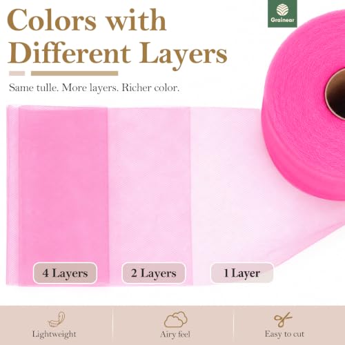 Image of Fluorescent Pink Tulle Fabric Roll 6 Inch x 100 Yards Tulle Ribbon