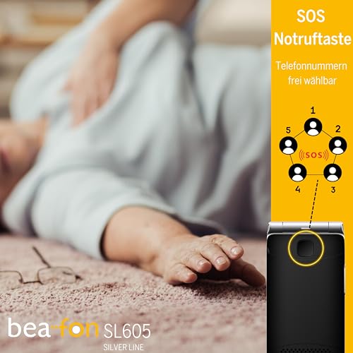 Beafon, SL605, Silverline, Klapphandy, Seniorenhandy mit SOS Notruftaste, Farbinnendisplay 2,4\ (6,09cm) / Farbaußendisplay 1,44\ (3,65cm), Fotokontaktanzeige, Tastenansage, inkl. Tischladeschale