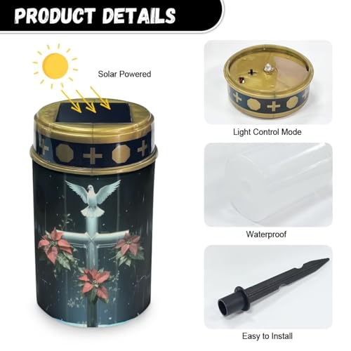 Image of Cross Dove Solar Cross for Cemetery Grave Outdoor Flameless Solar Powered Light for Prayer Waterproof Christmas Decor Cemetery Solar Lights for Grave Lamp