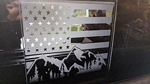 Image of Xinghe for Chevy Silverado GMC Sierra Chevrolet Colorado, Rear Middle Window American Flag Decals Stickers (Matte Black Mountain, for 2004-2018 Sierra Silverado)