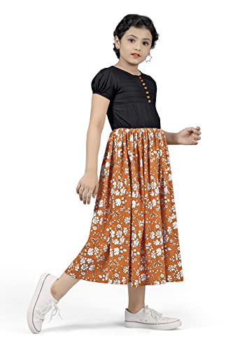 Image of Jwalin Girls Crepe Floral Printed Calf Length Dress (Black 5-6 Year)
