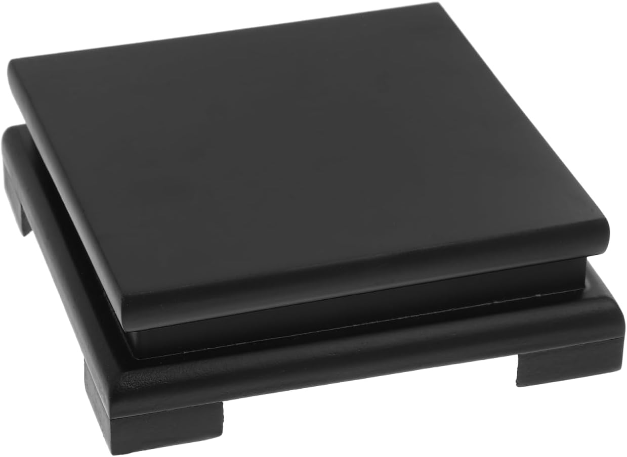 Yardwe Wood Display Base - Black Square Stand for Vase, Bonsai, Sculpture, Flowerpot, Indoor Plant, Home Decor, 5.90 X 5.90 X 1.96 Inches