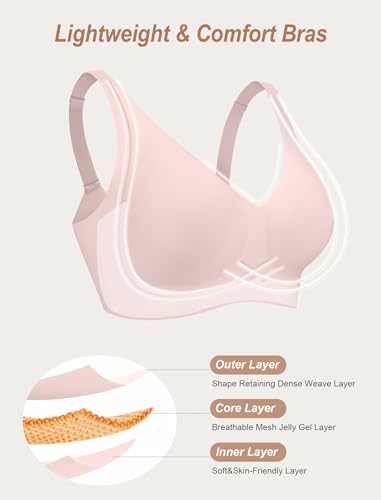 Image of OEAK Womens Comfortable Jelly Bras Deep V Bra No Underwire Seamless Full Coverage Bralettes Raceback Tshirt Supportive Bras
