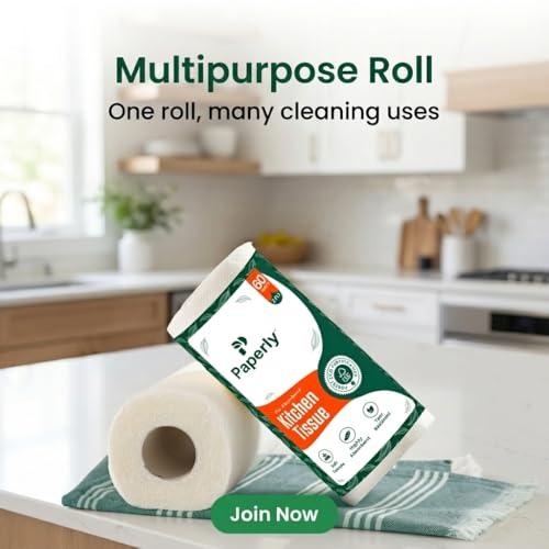 Image of Kitchen Tissue Roll 2 Ply, 60 Sheets, Highly Absorbent Oil & Spill Cleaning Paper Towels, Soft Tear Resistant Disposable Kitchen Wipes (Pack 3)