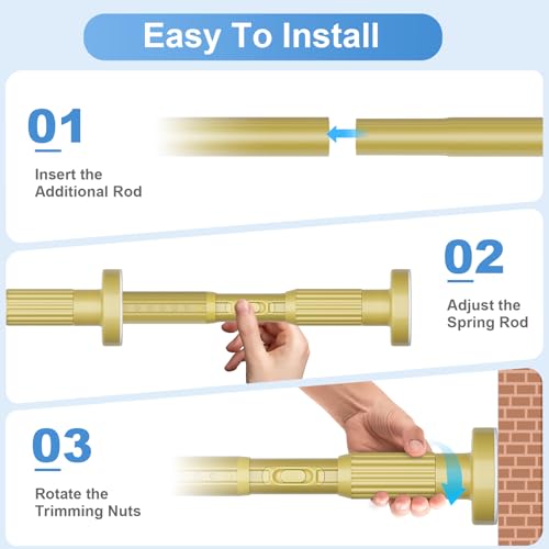 Image of Long Tension Rod 41-103inch Gold Tension Curtain Rods no Drilling | 1.26 inch Diameter Outdoor Curtain Rod for Patio,Windows,Anywhere Heavy Duty Spring Rods Adjustable