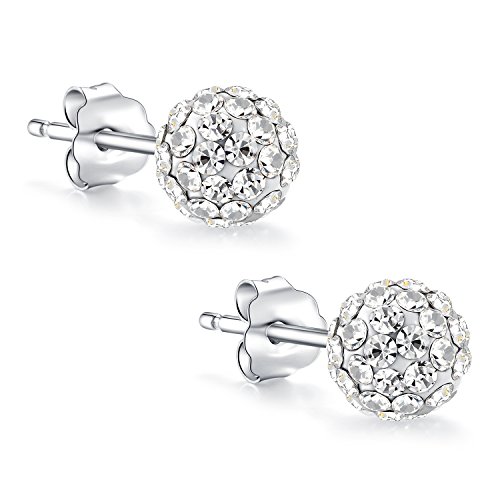 925 Sterling Round Ball Cubic Swarovski Elements Crystal Stud Earrings Many Colors (8mm Silver)