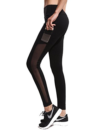 FITTOO Women Mesh Patchwork Fitness Yoga Pants Running Gym Workout Leggings, S, Black 2