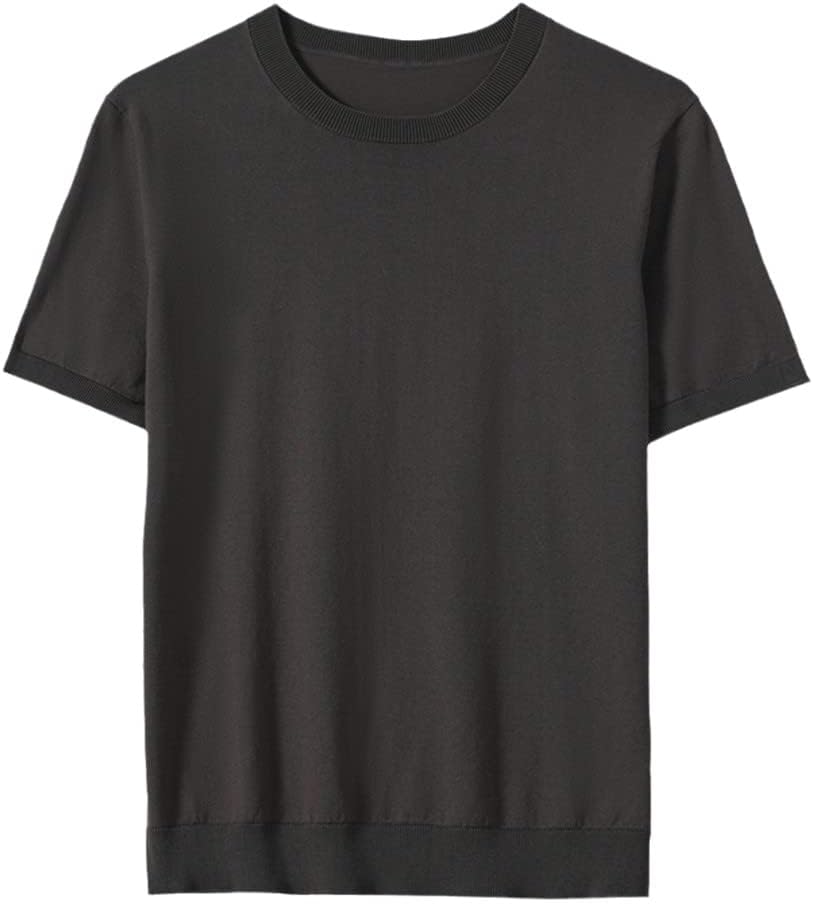Men's Knitted T-Shirt Summer Ice Silk Cool Short Sleeve Cotton Round Neck Sweater