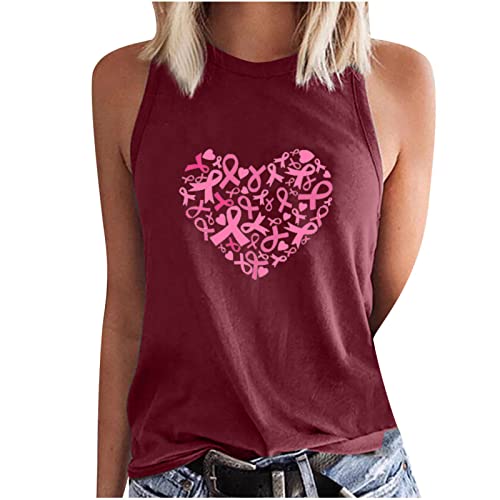 oelaio Graphic Tank Tops for Women Trendy Girls Breast Cancer Awareness Sleeveless Fall Casual Cute Pink Ribbon Print