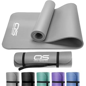 Yoga Mat Exercise NBR Fitness foam mat Extra Thick Non-Slip Large Padded High Density ideal for HiiT Pilates gymnastics mats Fitness & Workout with Free Carry Strap (Grey)