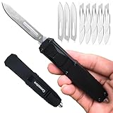 Caressolove EDC Retractable Scalpel Knife, Fast Open Utility Knife, Auto Box Cutter with 10PCS #23 and 3PCS 0.4mm thick #60 Scalpel Blades (Black)