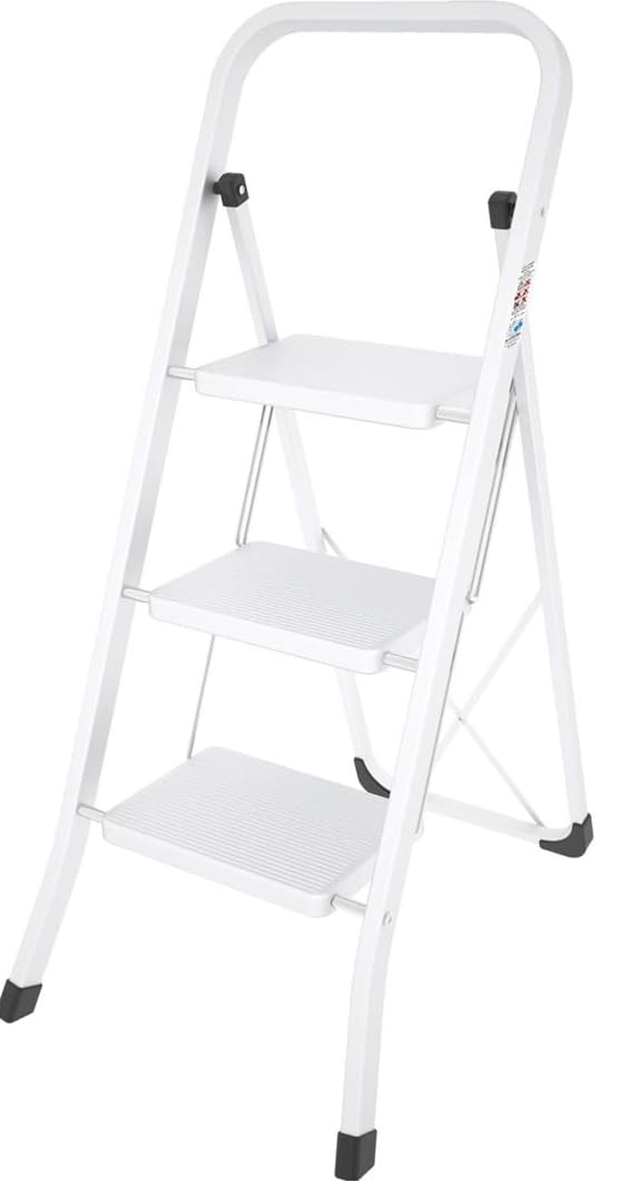 CILVANI SGABELLO 3 GRADINI IN ACCIAIO CON 3 GRADINI ANTISCIVOLO BIANCO