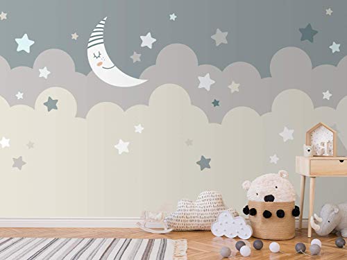 Oedim Fotomural Infantil Vinilo para Pared Nubes y Luna | Mural | Fotomural Infantil Vinilo Decorativo |350 x 250 cm |...
