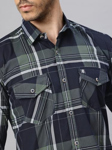 Image of Majestic Man Men's Pure Cotton Cargo Checks Shirt with Dual Flap Pockets - Slim Fit | Full Sleeve | Casual Wear | Trendy & Comfortable