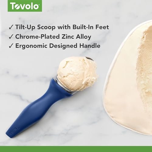 Image of Tovolo Ice Cream Scoop Stratus Blue Dishwasher Safe Heavy Duty Ice Cream Scooper with Elevated Tilt Up Design, Heat Retaining Ice Cream Scoops with Non Slip Handle for Cookie Dough, Gelato, Sorbet