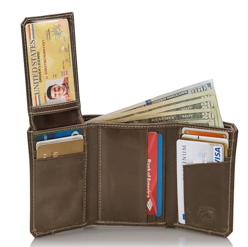 Stealth Mode RFID Blocking Leather Trifold Wallet for Men – Mens Trifold Leather Wallet with Flip Up ID Window, 11 Card Slots, Hidden Pockets, Divided Billfold – Gift Box Included (Grey Crunch) - Image 4