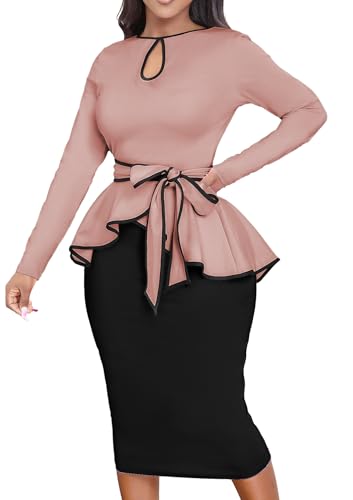 Image of MOJICK Vintage Dress for Women Ruffle Bodycon Keyhole