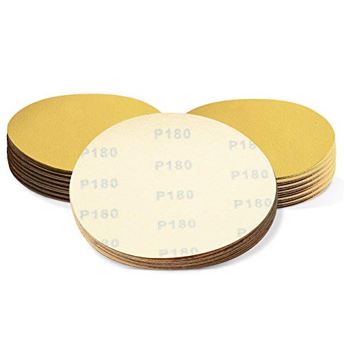 SPEEDWOX 50 Pcs 6 Inches Sanding Discs 180 Grit Dustless Hook and Loop Sandpaper for Random Orbital Sander Yellow Finishing Discs for Automotive Woodworking