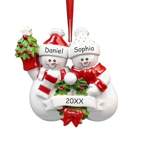 Image of iDIY Personalized Couple Christmas Ornaments 2026 - Custom Snowman Christmas Tree Decorations, Customized Resin Snowman Ornaments Keepsakes with Name, Family of 2