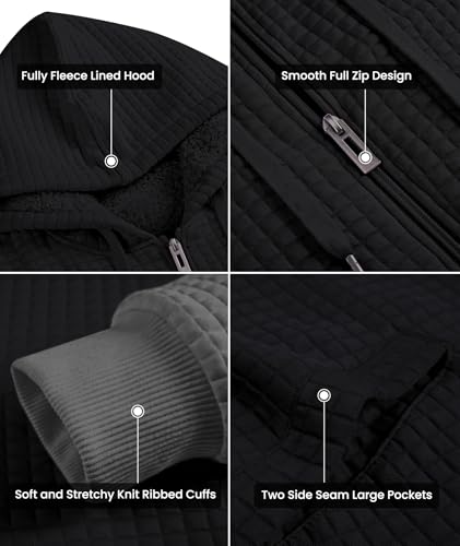 Image of GEEK LIGHTING Mens Fleece Lined Hoodies Zip Up Waffle Knit Thicken Hooded Sweatshirts Winter Jackets