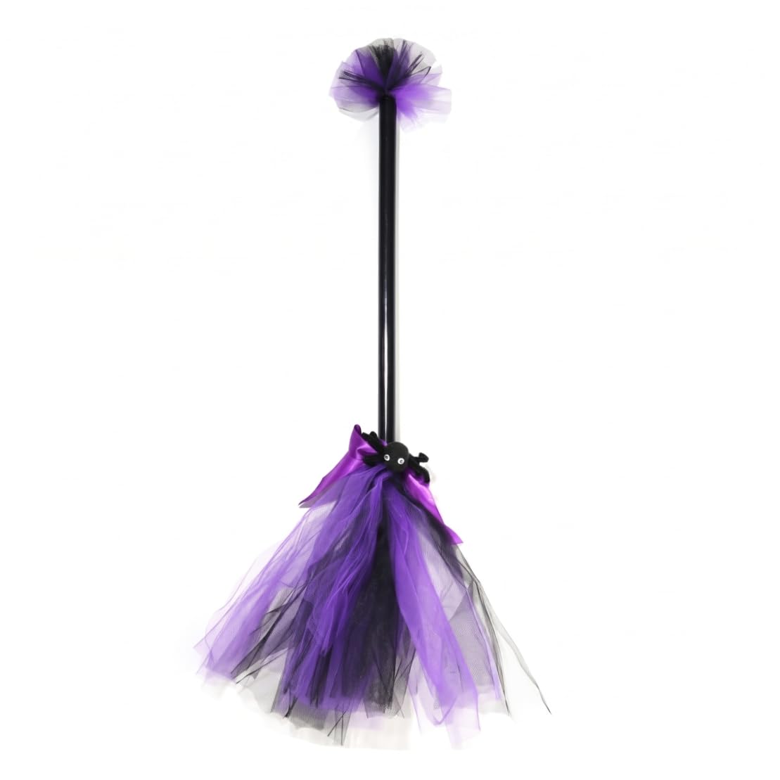 Witch Broom, Decorative Broom For Kids With Tulle & Spider Elements - Purple