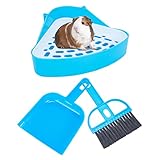 AHANDMAKER Hamster Kleintier-Dreieck-Toilette, 10x24x17cm Ecktoiletten-Sets mit Mini-Besenbürste und Kehrschaufel für Meerschweinchen Frettchen Chinchillas, Blau