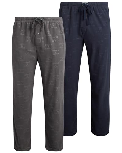 Lucky Brand Mens Pajama Pants - 2 Pack Lightweight Soft Fleece Mens Plaid Pajama Pants with Pockets - Pajamas for Men (S-XL), Size Medium, Mood Indigo Print/Grey Print