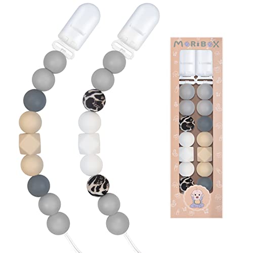 Image of Pacifier Clips for Baby Boys Girls 2 Pack (Leopard Grey)