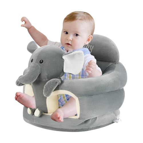 Image of Baby Sitting Chair Cute Elephant Infant Lounger Floor Seat Baby Learning to Sit Chair for 4 Months & Up (Dark Gray, 45cm*45cm)