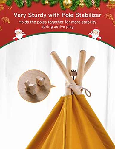 besrey Tipi-tent voor kinderen, tipi, kindertent, tipi-tent, outdoor, kindertent, outdoor, van katoen, met gevoerde deken en lichtketting, kindertent voor kamer - Afbeelding 5