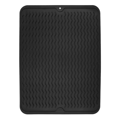 Alfombrilla Escurreplatos, tapete escurrimiento para vajilla, tapete de fregadero adecuado para platos y cuencos, tapete de absorción de agua con fibras súper finas para el fregadero (40x30) (negro)