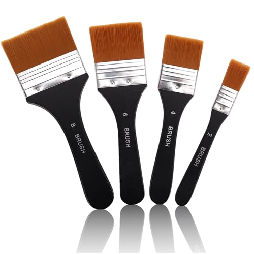 Juego de 4 pinceles de pintura acrílica, pinceles acrílicos, pinceles de acuarela, pinceles acrílicos, pinceles planos para pintura acrílica, para pintar (20/40/60/80 mm)