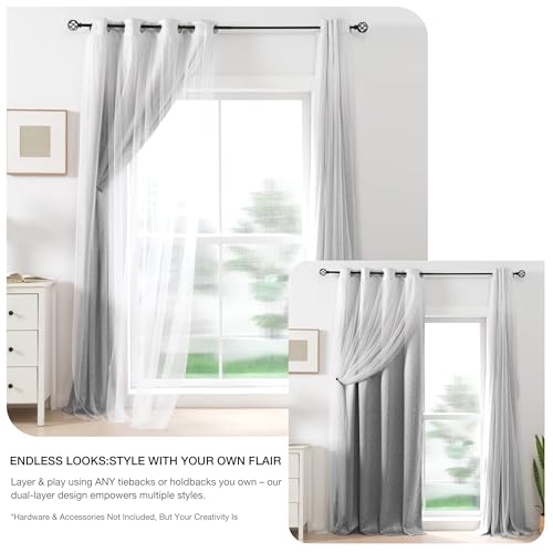 Image of Amzdecor Ombre Double Layer Full Blackout Window Curtains 52 inchx95 inch Grommet
