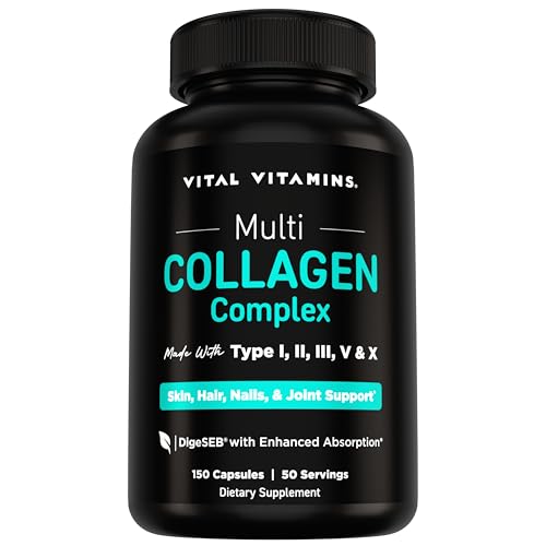 Vital Vitamins Multi Collagen for Women & Men - Type I, II, III, V, X - Grass Fed, Non-GMO - 150 Capsules