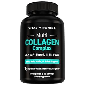 Vital Vitamins Multi Collagen Peptides Capsules for Women & Men – Type I, II, III, V, X Collagen Supplements – Grass-Fed, Non-GMO – 150 Pills