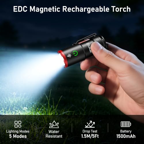 Blukar Taschenlampe LED Mini Aufladbar, EDC Torch mit Magnetbasis & Clip – Ansicht 2