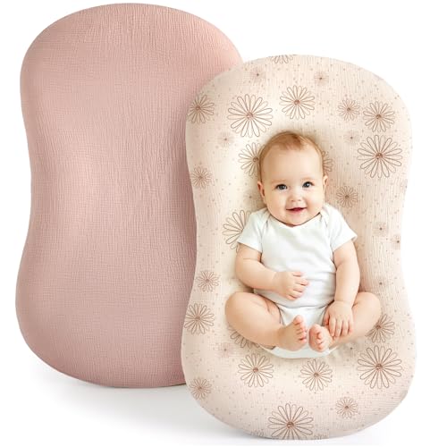 Image of Termichy Baby Lounger Cover Muslin: Skin-Friendly Slipcover for Snuggle Me Lounger - Removable & Machine Washable for Daily Use - Snug Fit & Zipper-Free Baby Lounger Cover for Newborn Girls