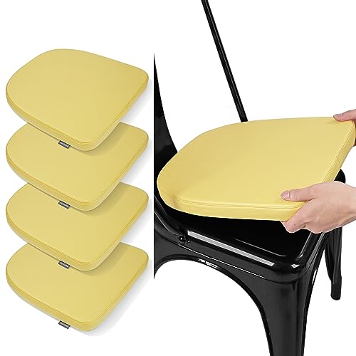 SINOSSO Modern Faux Leather 14" Metal Chair Cushions Set of 4, Leathaire Magnetic Chair Pads for Dining Kitchen Cafe Bistro Stackable Chairs (U-Shape, Yellow, 4)