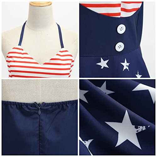 Image of Women Dress American Flag Print Vintage Maxi Dress