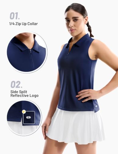 Image of MIER Womens Sleeveless Golf Polo Shirt, UPF 50+ Quick Dry Quarter Zip Tops