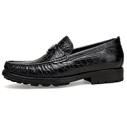 Image of Luxury Leather Dress Shoes for Mens, Fashion Crocodile Printed Thick Sole Slip on Loafer Shoes for Gentleman, Business
