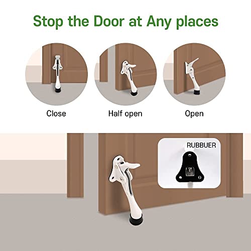 One Touch Kickdown Door Stopper, Door Holder, Heavy Duty Door Stops, Bottom Of Door, Height-Adjustable Rubber Tips By Hashi (White 4 Inch X 1Pack) #TOP6