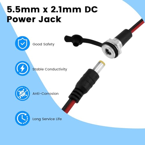 Conector hembra 5,5 x 2,1 mm 10A CC y cable macho 12V con tapa 5