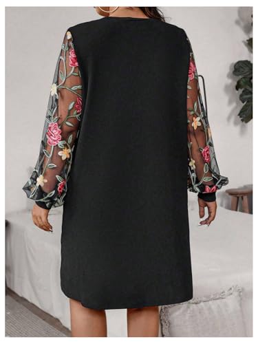 SOLY HUX Women's Plus Size Floral Mesh Long Sleeve Dress Crewneck Elegant Office Tee Shirt Dresses2